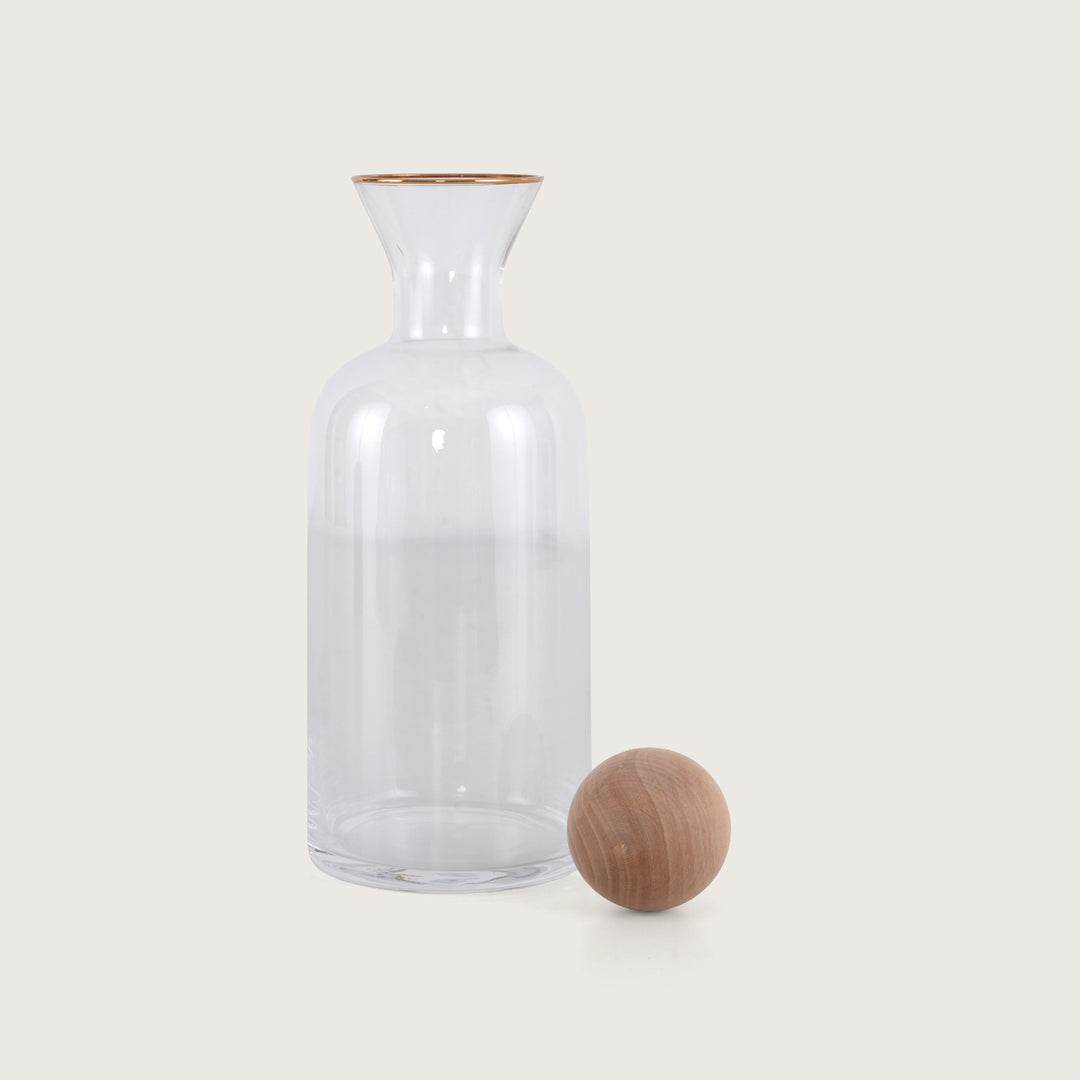 Modern 1.5L Glass Pitcher with Round Wooden Lid & Gold Trim