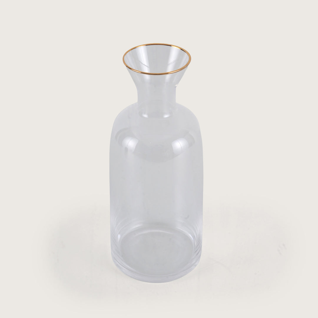 Modern 1.5L Glass Pitcher with Round Wooden Lid & Gold Trim
