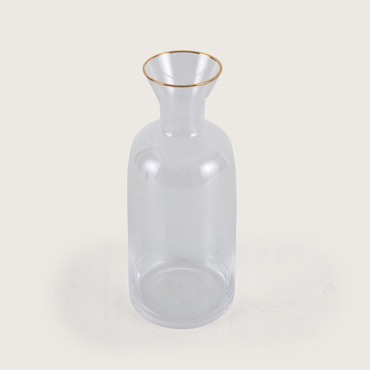 Modern 1.5L Glass Pitcher with Round Wooden Lid & Gold Trim
