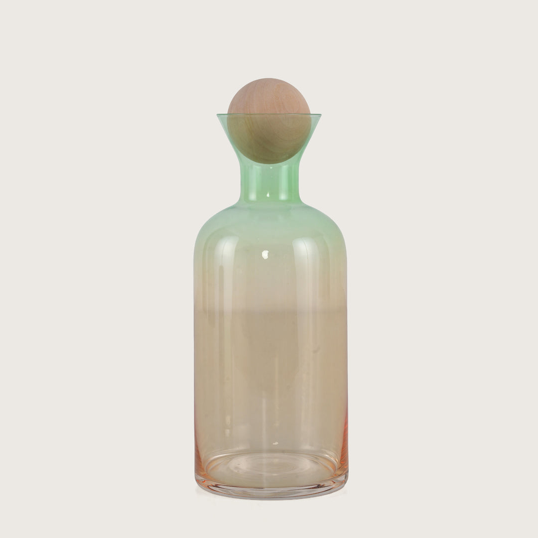 Modern Glass Decanter Set with Spherical Wood Lid and 6 Tumblers