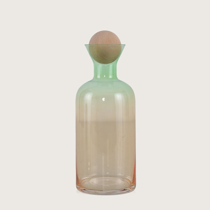 Modern Glass Decanter Set with Spherical Wood Lid and 6 Tumblers