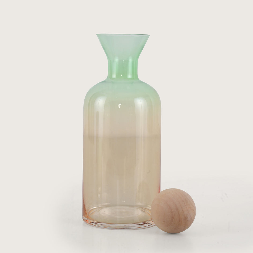 Modern Glass Decanter Set with Spherical Wood Lid and 6 Tumblers