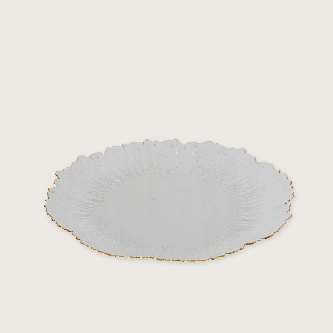 Sunburst Glass Platter Set with Gold Rim – 1 Large Tray & 6 Snack Plates