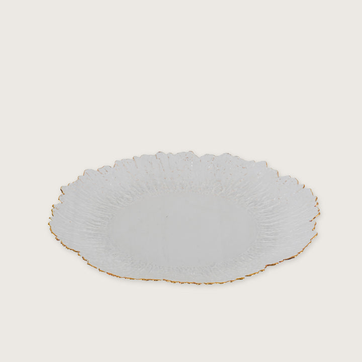 Sunburst Glass Platter Set with Gold Rim – 1 Large Tray & 6 Snack Plates