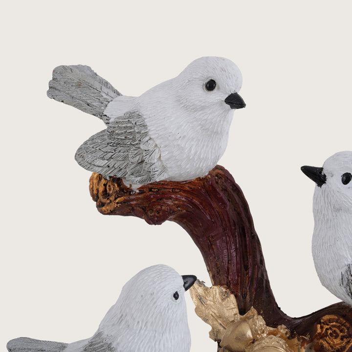 Artisan-Crafted Trio of White Birds on Gilded Oak Branch