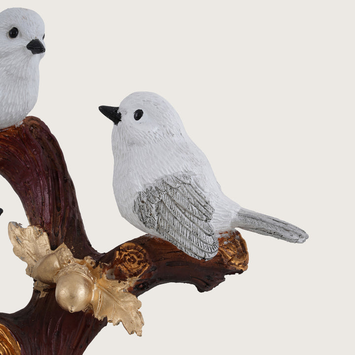 Artisan-Crafted Trio of White Birds on Gilded Oak Branch