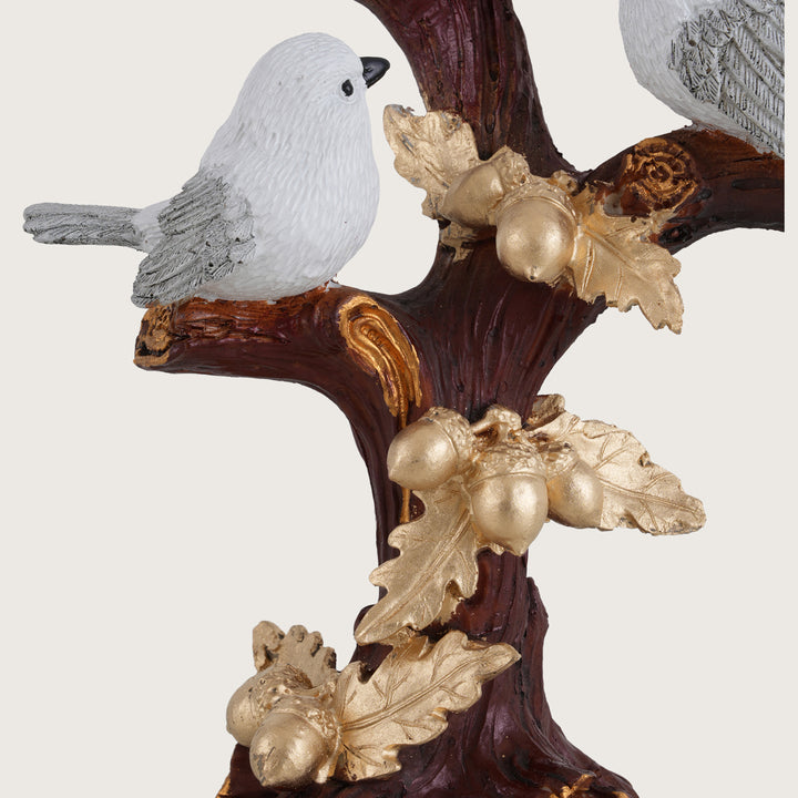 Artisan-Crafted Trio of White Birds on Gilded Oak Branch