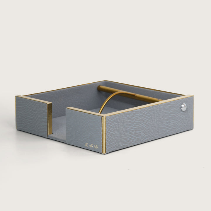 Leather Wooden Napkin Holder | Tissues Holder - Grey