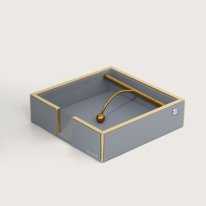 Leather Wooden Napkin Holder | Tissues Holder - Grey