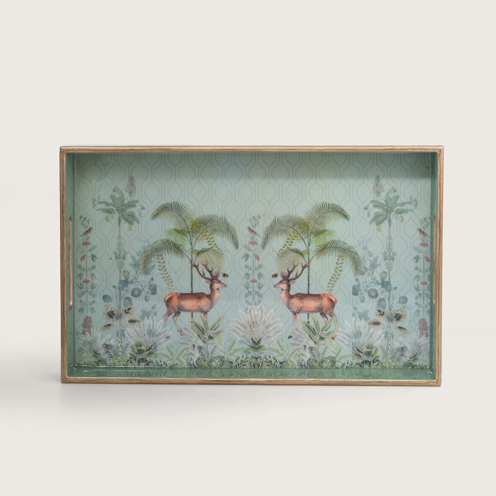 Printed Jungle Deer Tray   for Dining & Serving - Set of 3