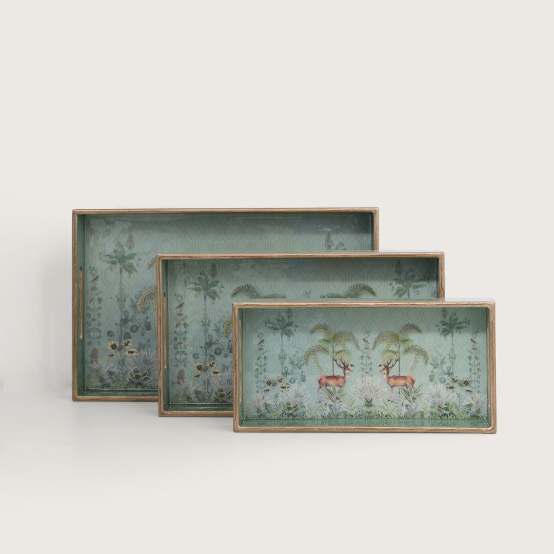 Printed Jungle Deer Tray   for Dining & Serving - Set of 3