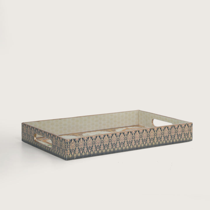 Printed Mor Pankh Tray For Dining & Serving - Set of 3