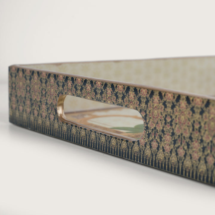 Printed Mor Pankh Tray For Dining & Serving - Set of 3
