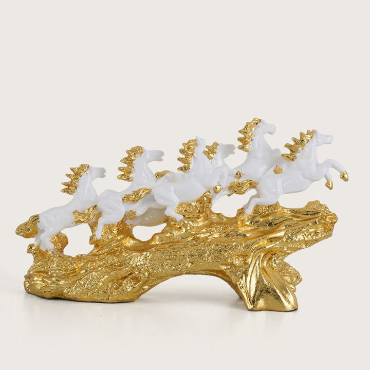 Majestic Seven Running Horses Figurine on Gilded Rocky Terrain