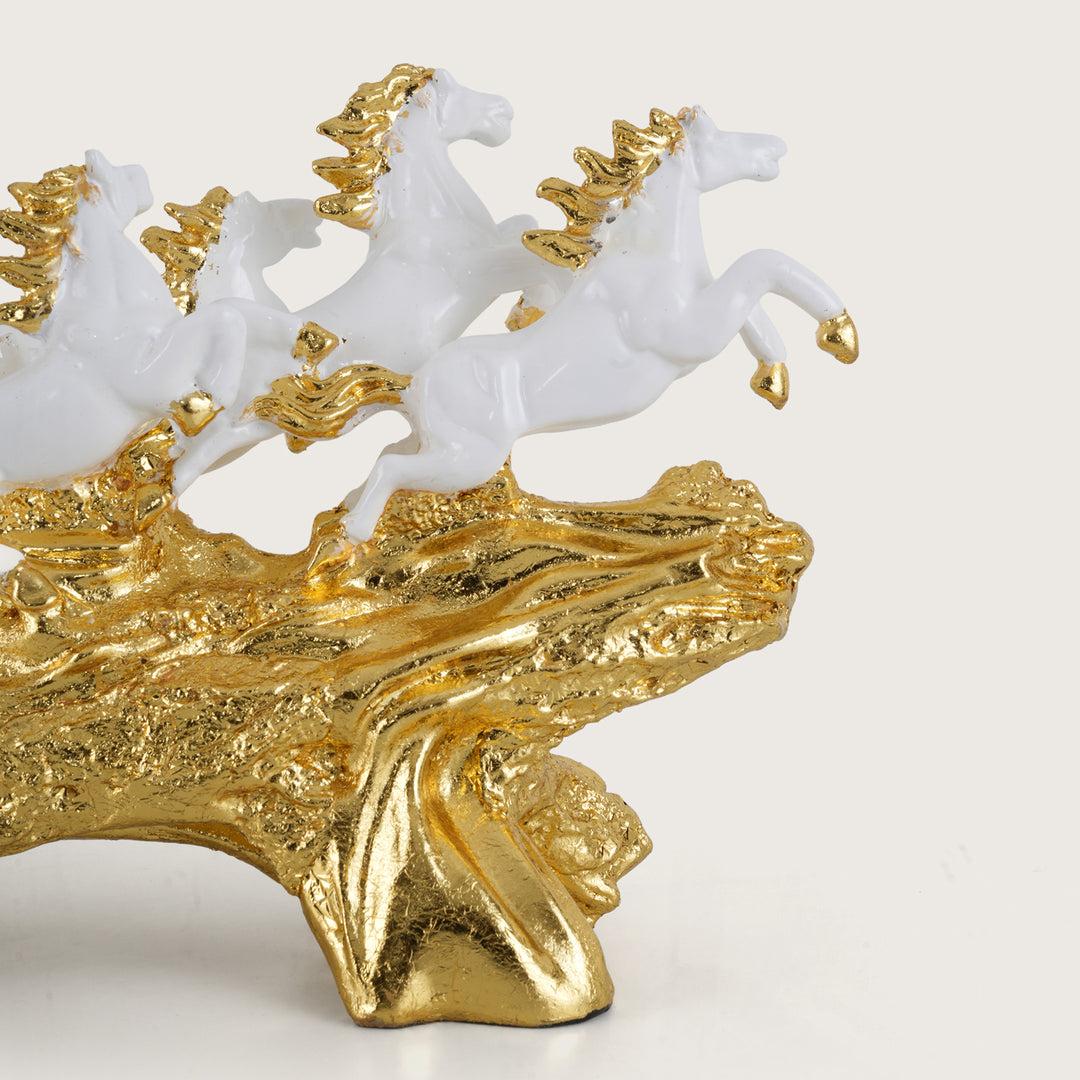 Majestic Seven Running Horses Figurine on Gilded Rocky Terrain