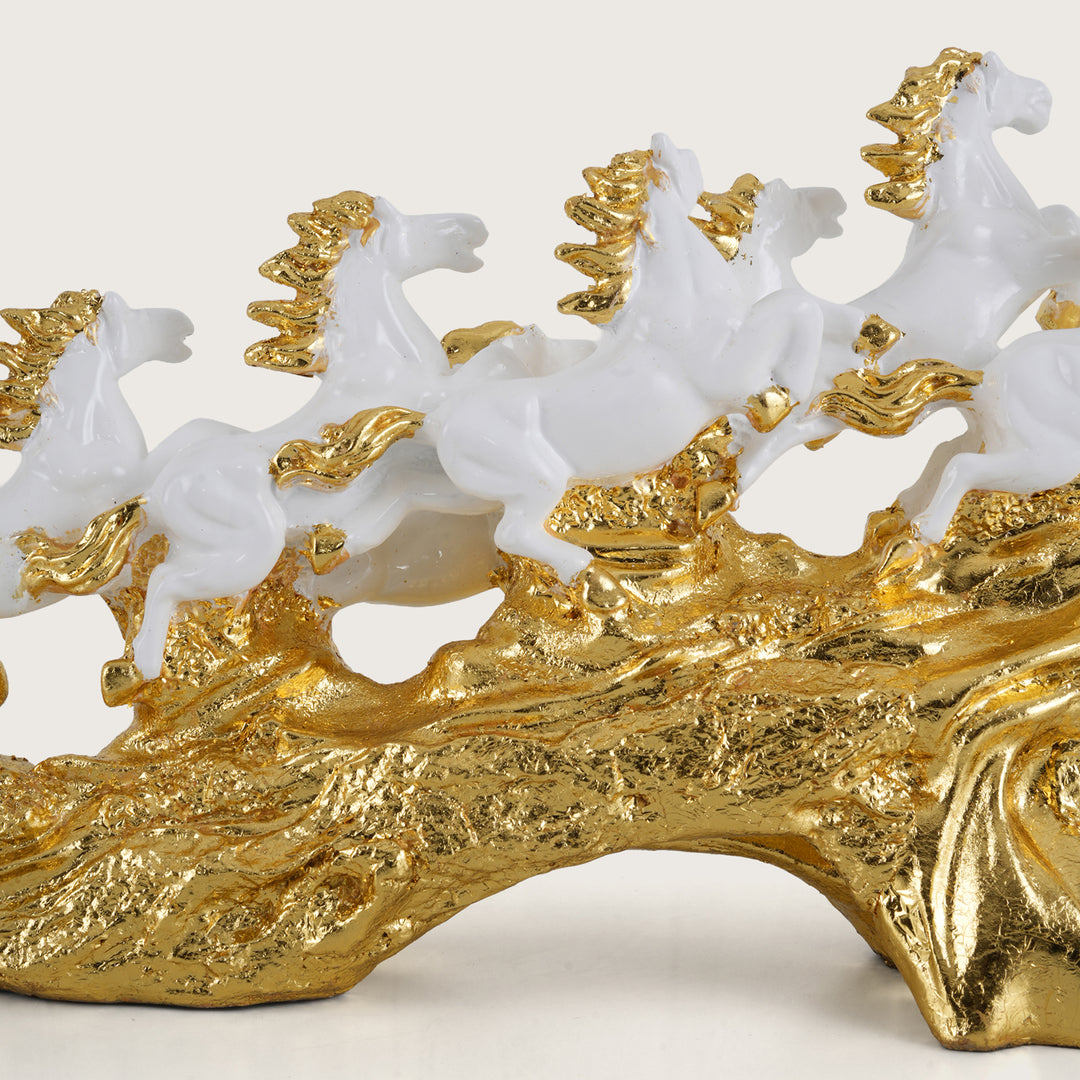 Majestic Seven Running Horses Figurine on Gilded Rocky Terrain