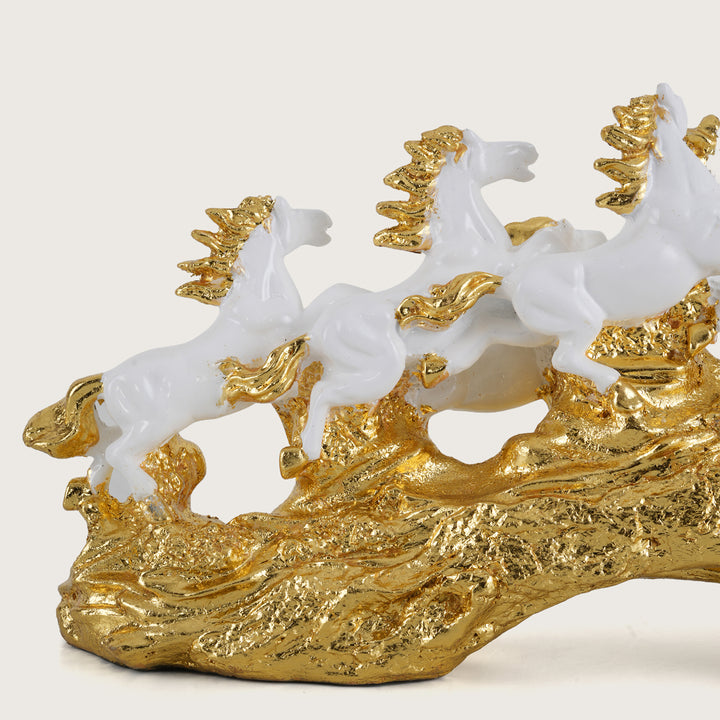 Majestic Seven Running Horses Figurine on Gilded Rocky Terrain