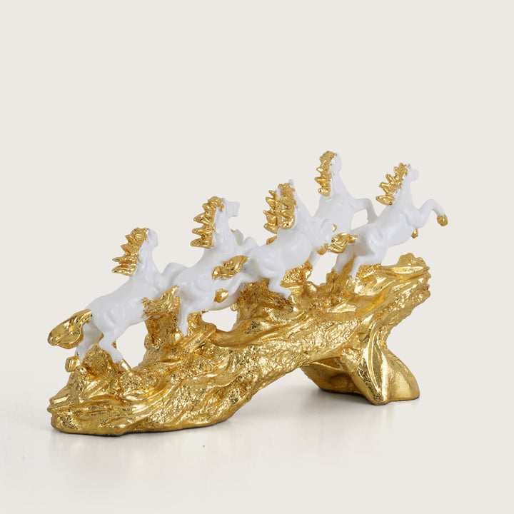 Majestic Seven Running Horses Figurine on Gilded Rocky Terrain