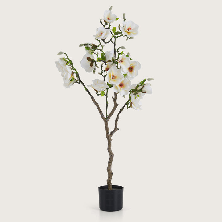Artificial White Magnolia Tree with Realistic Blooms