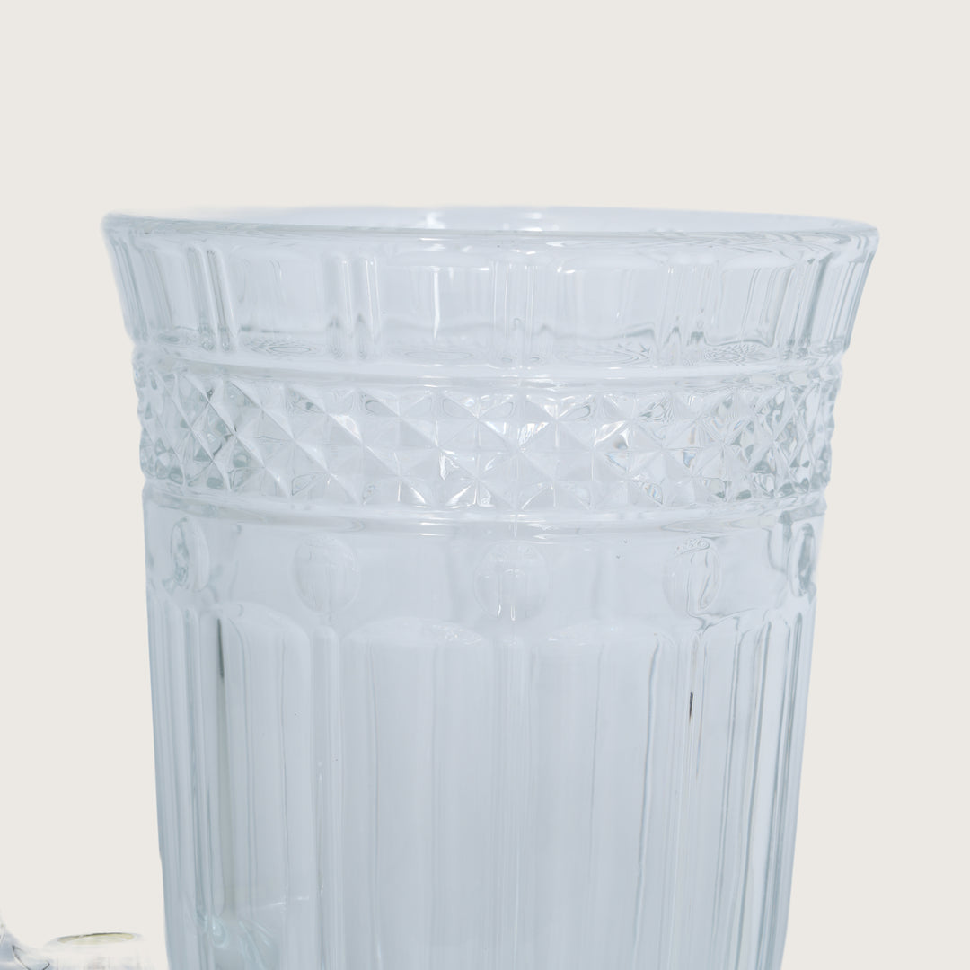 Beverage Glass Dispenser 2000ML with Glass Tumblers 350ML Set of 6 | Ribbed