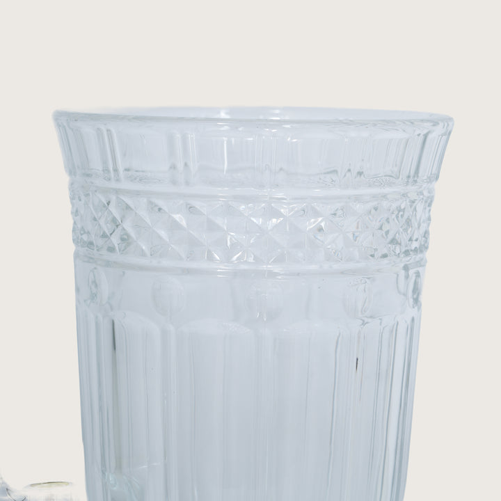 Beverage Glass Dispenser 2000ML with Glass Tumblers 350ML Set of 6 | Ribbed