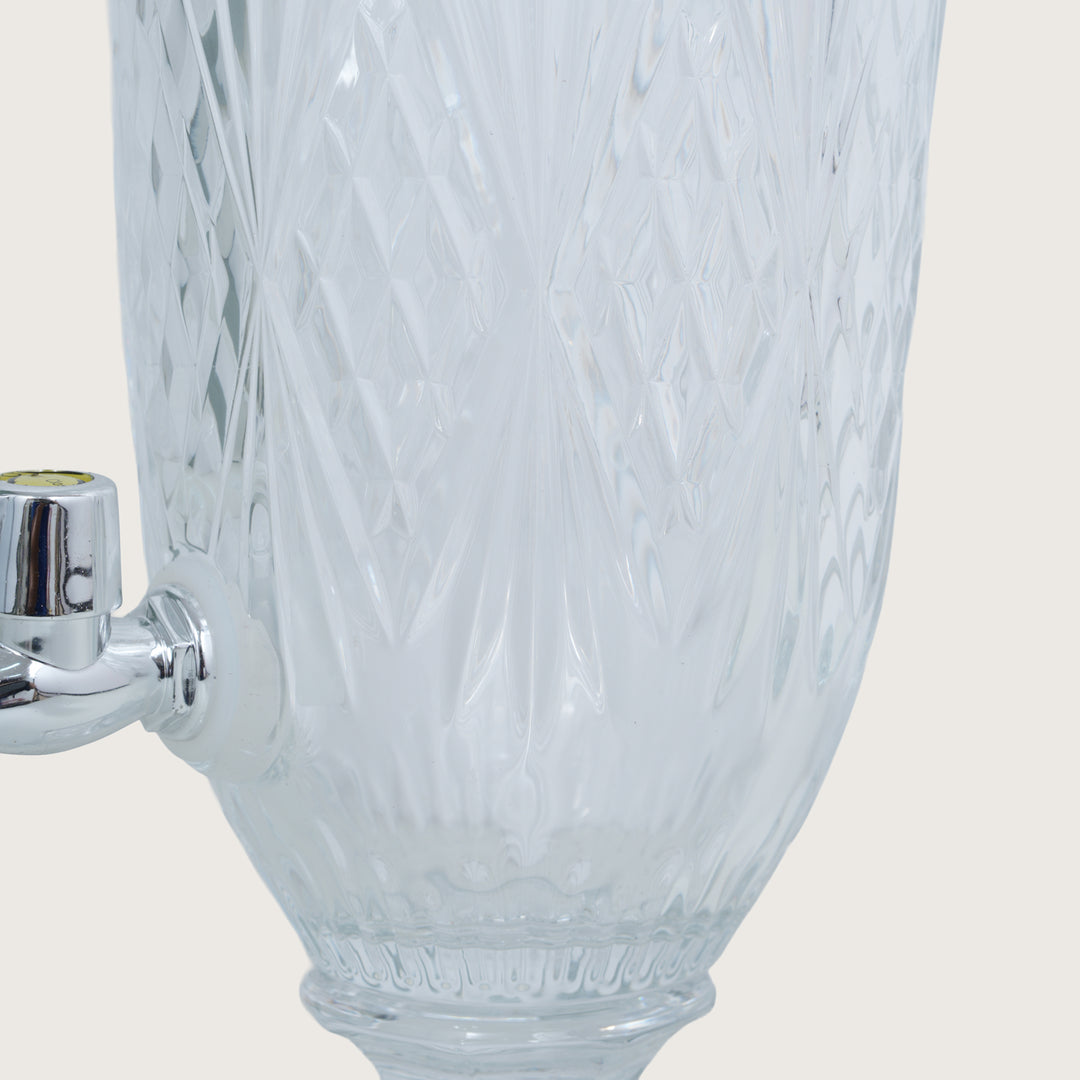 Beverage Glass Dispenser 2000ML with Glass Tumblers 350ML Set of 6 | Stripe