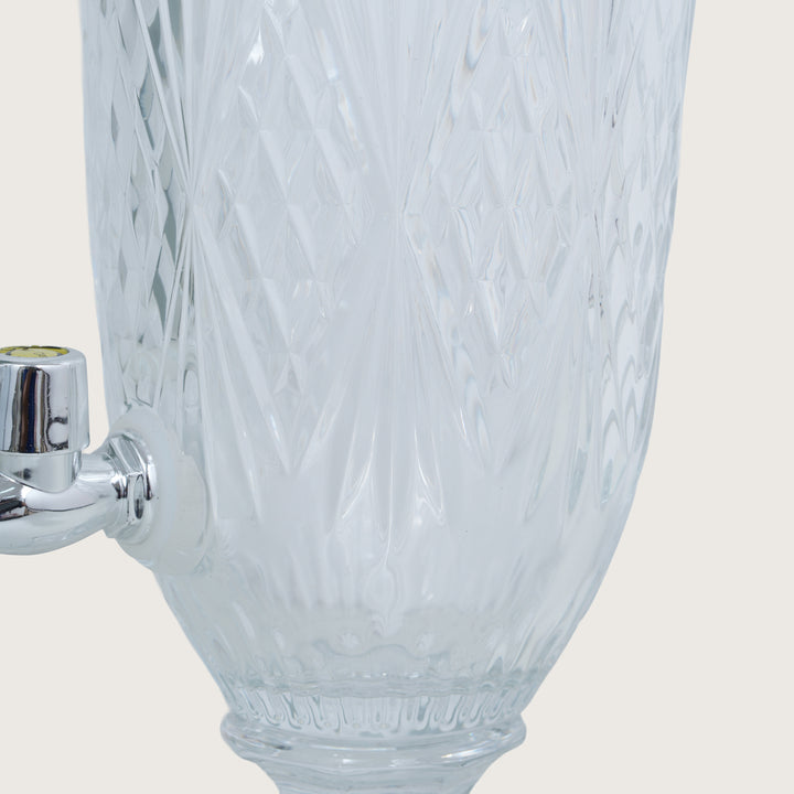 Beverage Glass Dispenser 2000ML with Glass Tumblers 350ML Set of 6 | Stripe