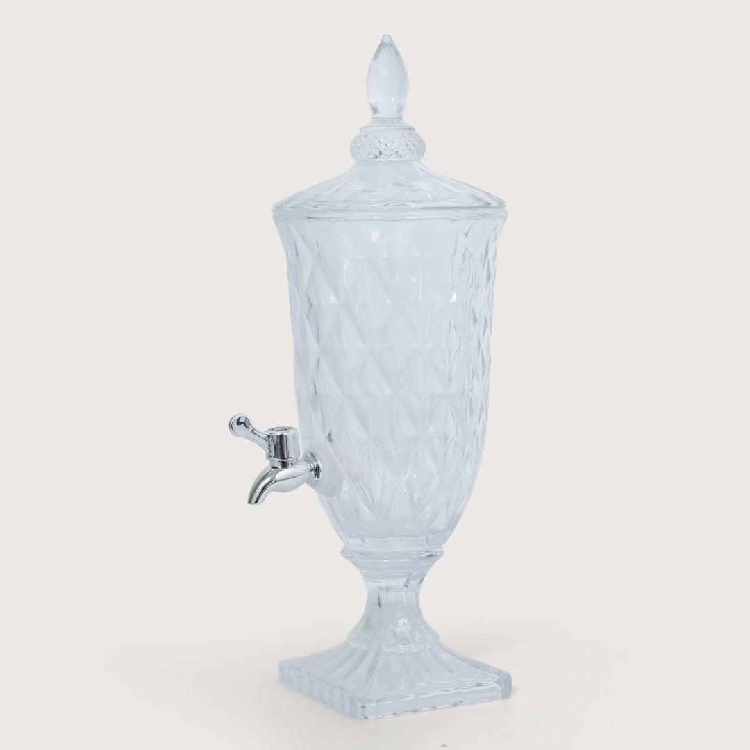 Beverage Glass Dispenser 2000ML with Glass Tumblers 350ML Set of 6 | Crystal