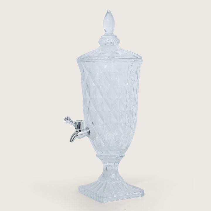 Beverage Glass Dispenser 2000ML with Glass Tumblers 350ML Set of 6 | Crystal