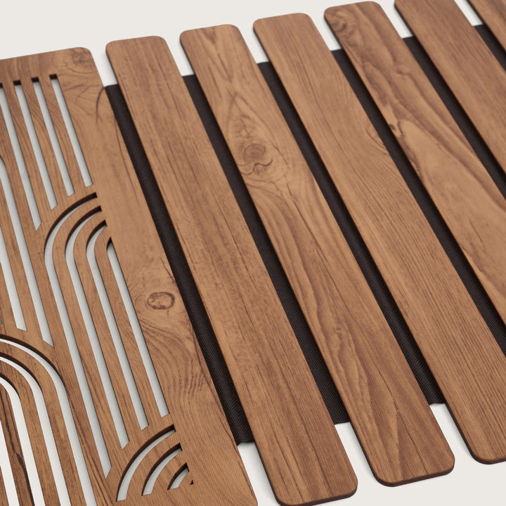 Contemporary Wave-Accent Slatted Table Runner 14*36 Inch Oak & Dark Brown