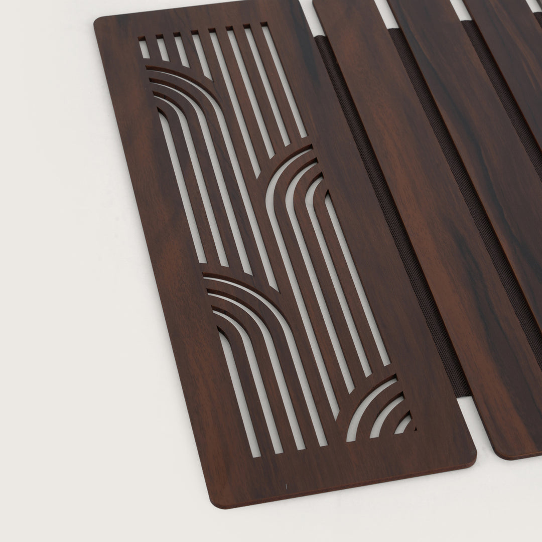 Contemporary Wave-Accent Slatted Table Runner 14X72 Inches Oak & Dark Brown