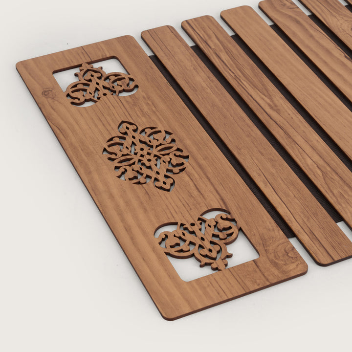 Artisan Slat Table Runner with Laser-Cut Medallions 14X 72 Inches Oak & Dark Brown