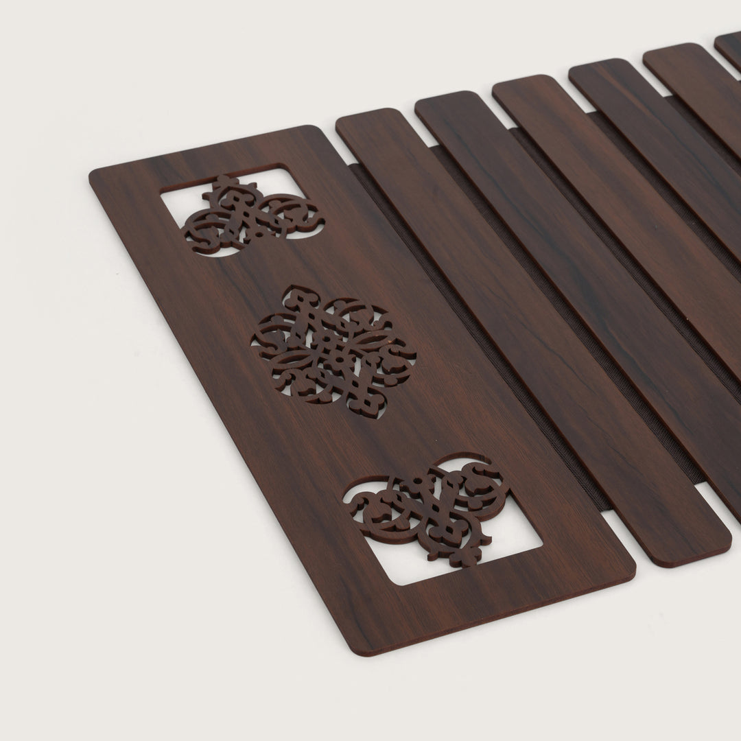 Artisan Slat Table Runner with Laser-Cut Medallions 14X 72 Inches Oak & Dark Brown