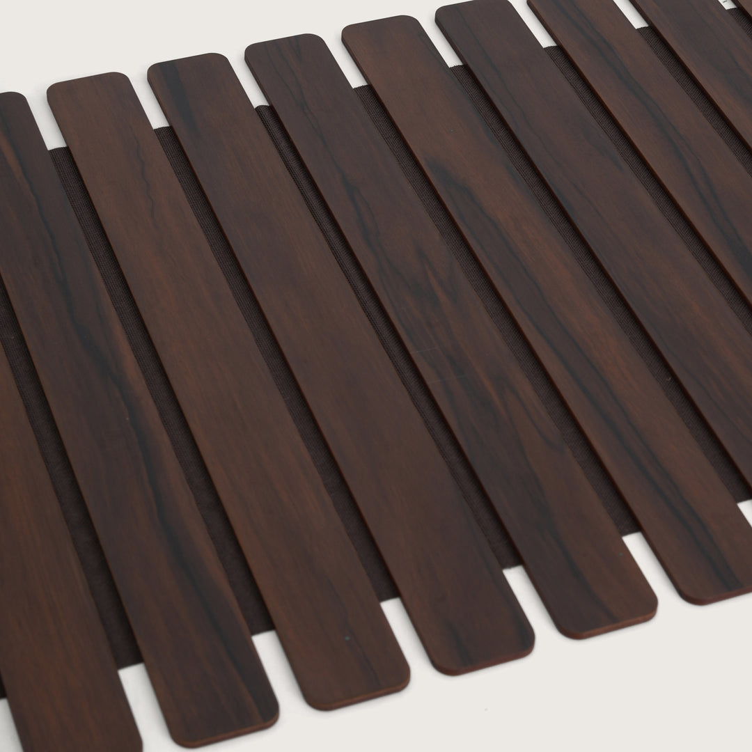 Artisan Slat Table Runner with Laser-Cut Medallions 14X 72 Inches Oak & Dark Brown