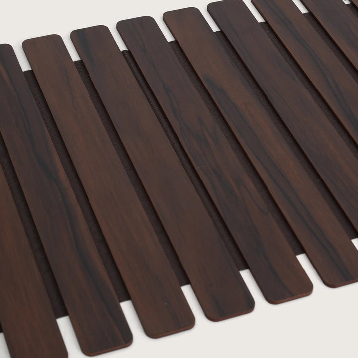 Artisan Slat Table Runner with Laser-Cut Medallions 14X 72 Inches Oak & Dark Brown