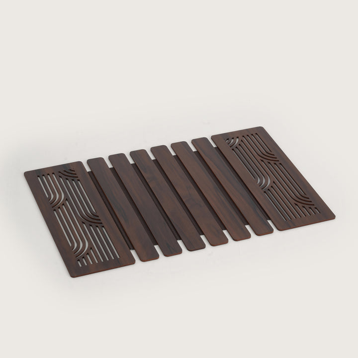 Contemporary Espresso Wave-Accent Slatted Placemats 12*18 Inch - Set of 2