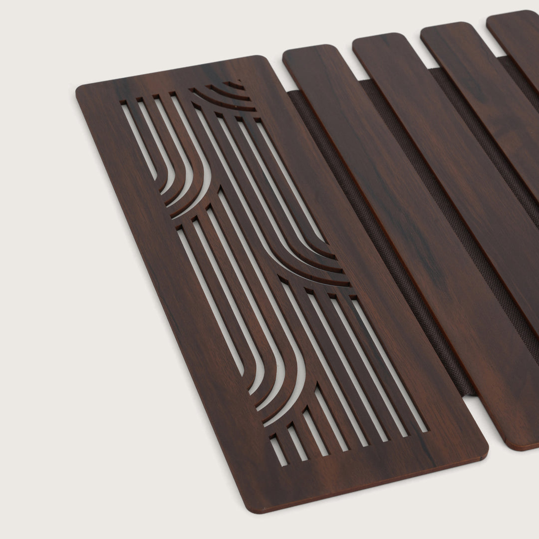 Contemporary Espresso Wave-Accent Slatted Placemats 12*18 Inch - Set of 2