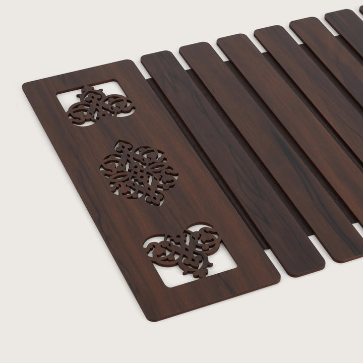 Artisan Espresso Slat Placemat Set with Laser-Cut Medallions - Set of 2