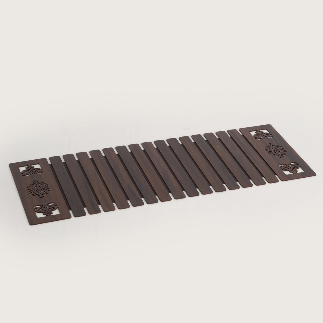 Artisan Slat Table Runner with Laser-Cut Medallions 14*36 Inch Oak & Dark Brown