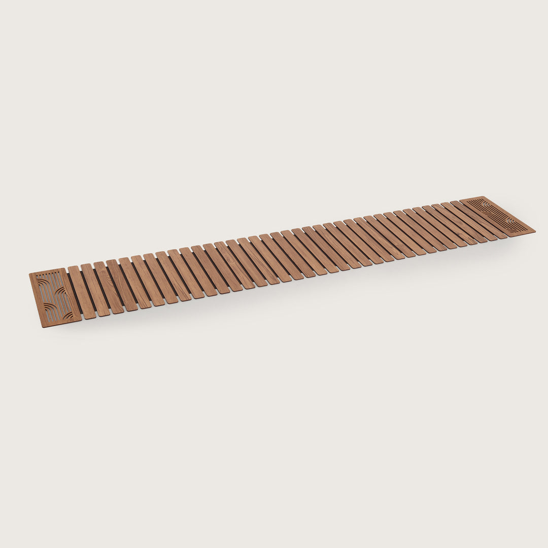 Contemporary Wave-Accent Slatted Table Runner 14*36 Inch Oak & Dark Brown