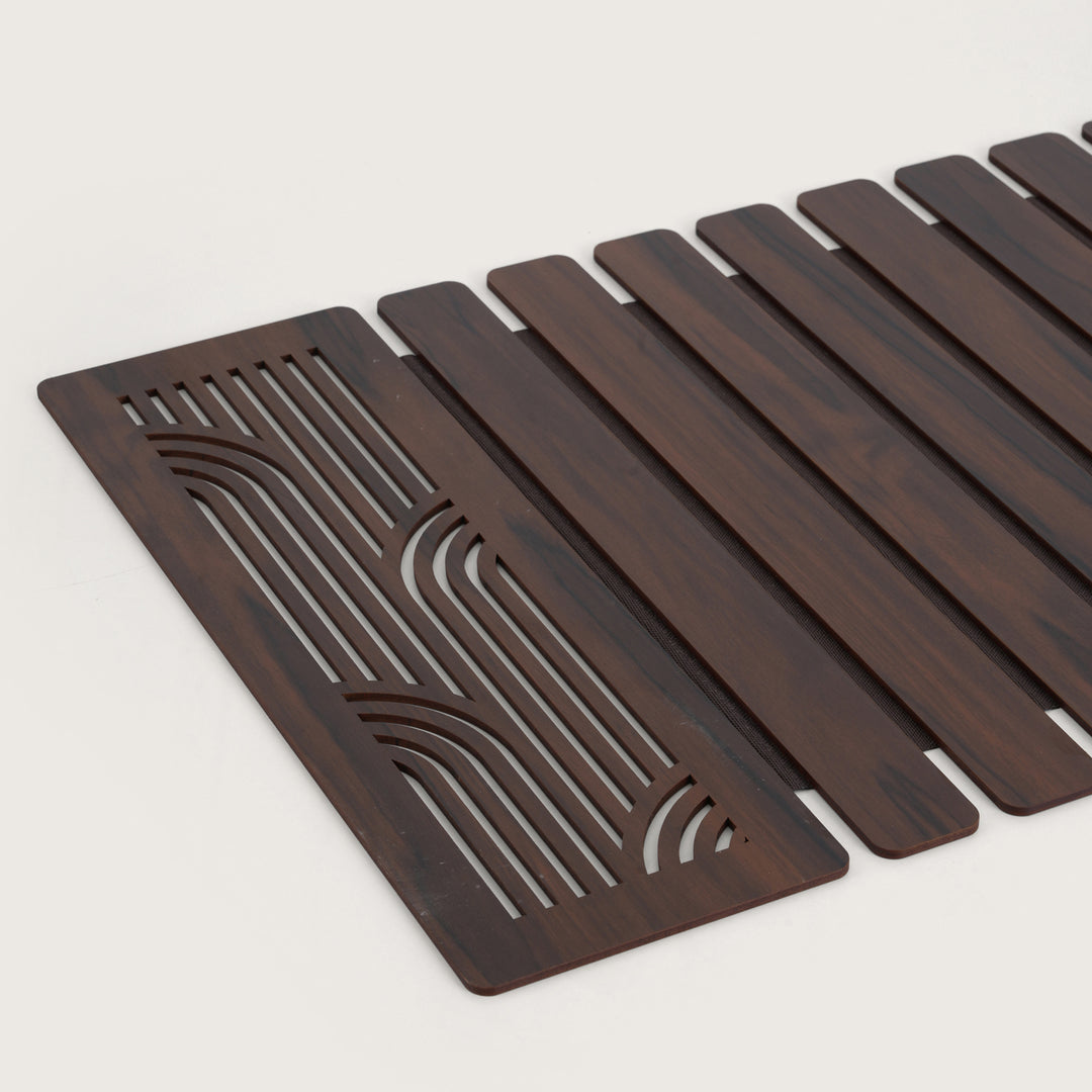 Contemporary Wave-Accent Slatted Table Runner 14*36 Inch Oak & Dark Brown