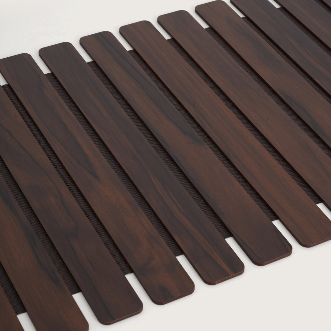 Contemporary Wave-Accent Slatted Table Runner 14*36 Inch Oak & Dark Brown