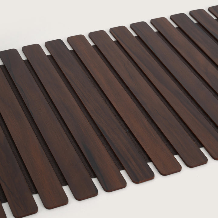 Contemporary Wave-Accent Slatted Table Runner 14X72 Inches Oak & Dark Brown