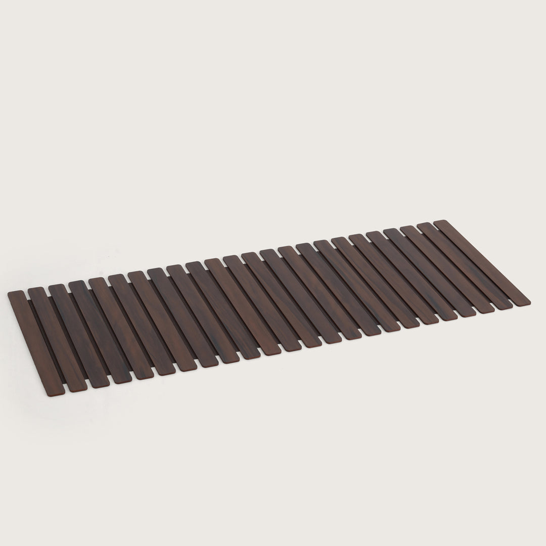 Contemporary Wave-Accent Slatted Table Runner 14*36 Inch Oak & Dark Brown