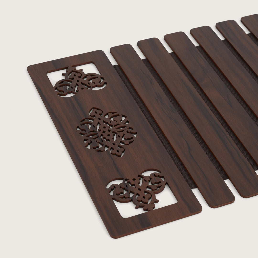 Artisan Espresso Slat Placemat Set with Laser-Cut Medallions - Set of 2