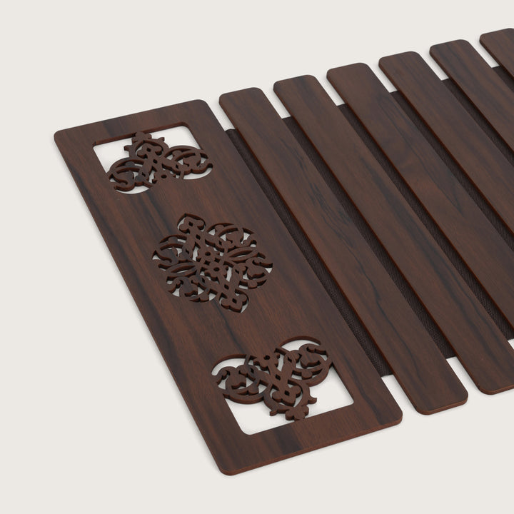 Artisan Espresso Slat Placemat Set with Laser-Cut Medallions - Set of 2