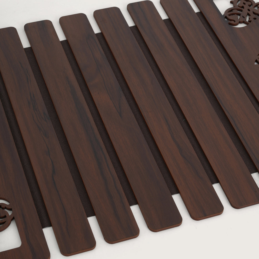 Artisan Espresso Slat Placemat Set with Laser-Cut Medallions - Set of 2