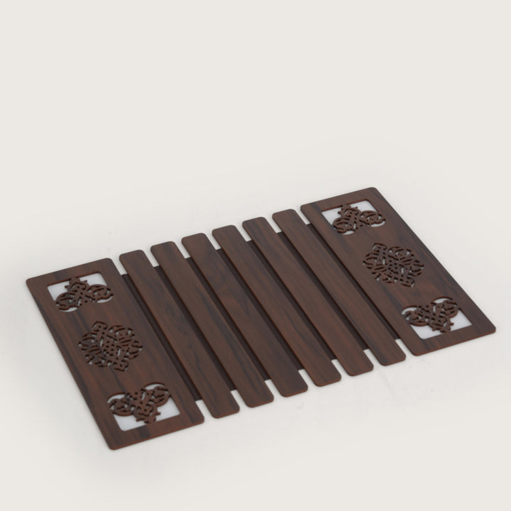 Artisan Espresso Slat Placemat Set with Laser-Cut Medallions - Set of 2