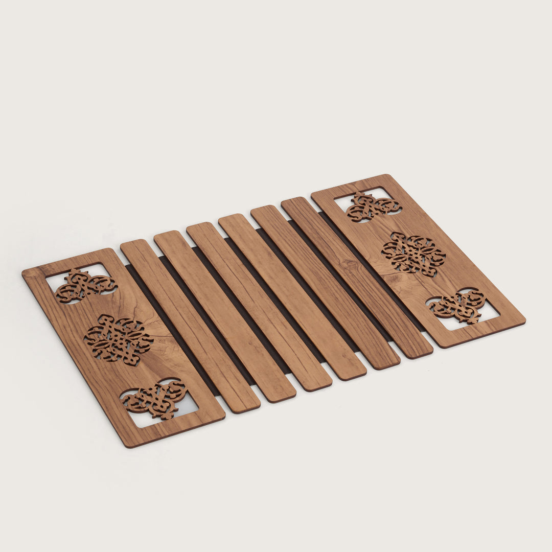Artisan Oak-Tone Slat Placemats with Laser-Cut Medallions - Set of 2