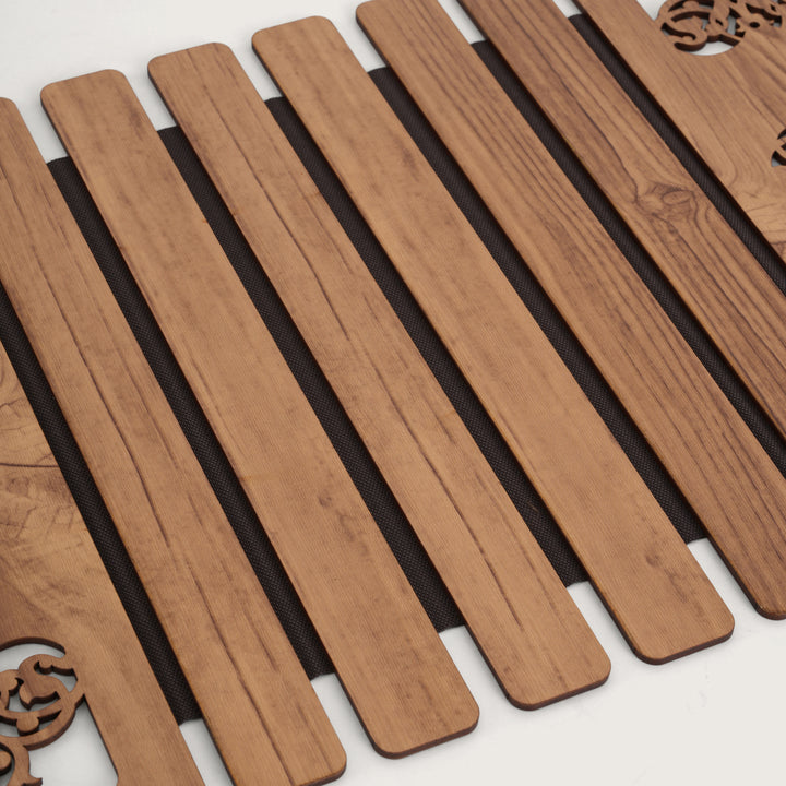 Artisan Slat Table Runner with Laser-Cut Medallions 14X 72 Inches Oak & Dark Brown